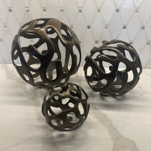 Set of Three Bronze Decorative Spheres